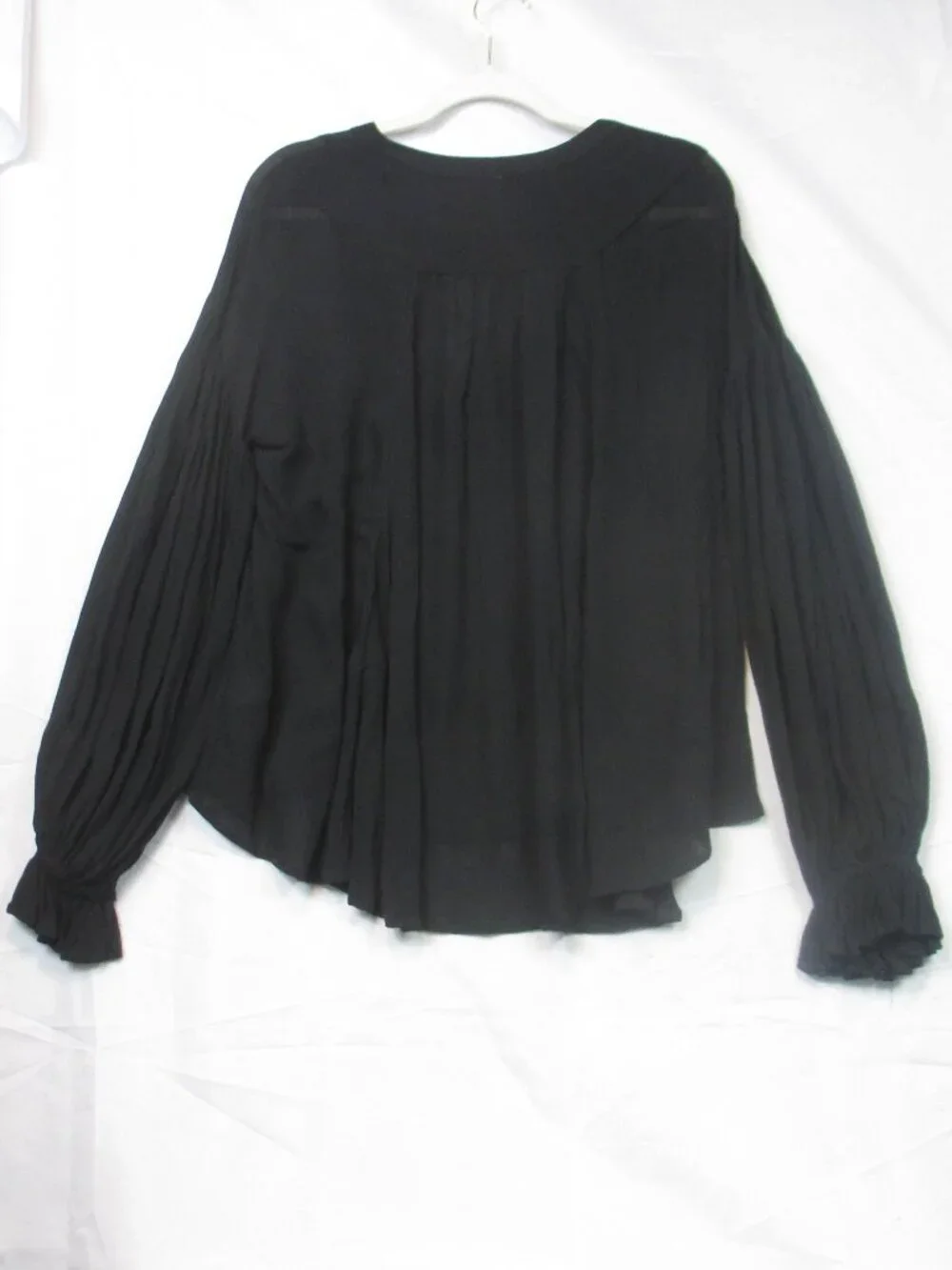Free People Black Peasant Blouse Pleated Oversized Front Ties Top Size S/P